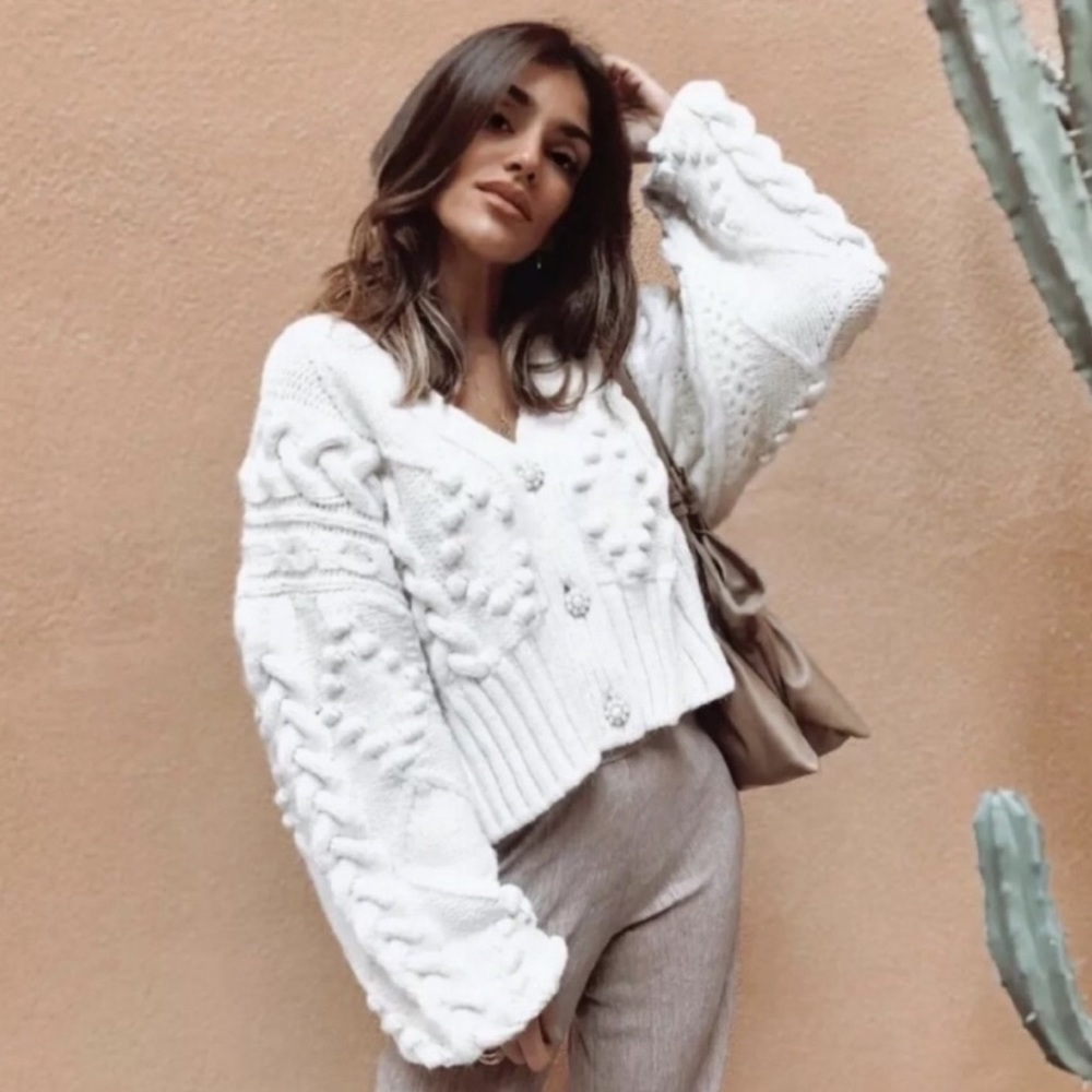 Zara Knit Cardigan Jewel Button Cream Ivory - Picture 7 of 16